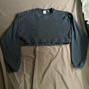 Black TNA Waffle Cropped Long-sleeve shirt size Small
